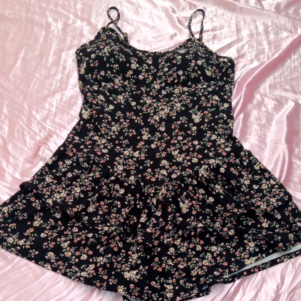 Floral Black Dress with Spaghetti Straps